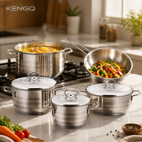 Ensemble d'ustensiles de cuisine en acier inoxydable personnalisé, 5 pièces, antiadhésif, comprenant poêle à frire, casserole, wok, faitout, qualité alimentaire, pour usage domestique, vente en gros