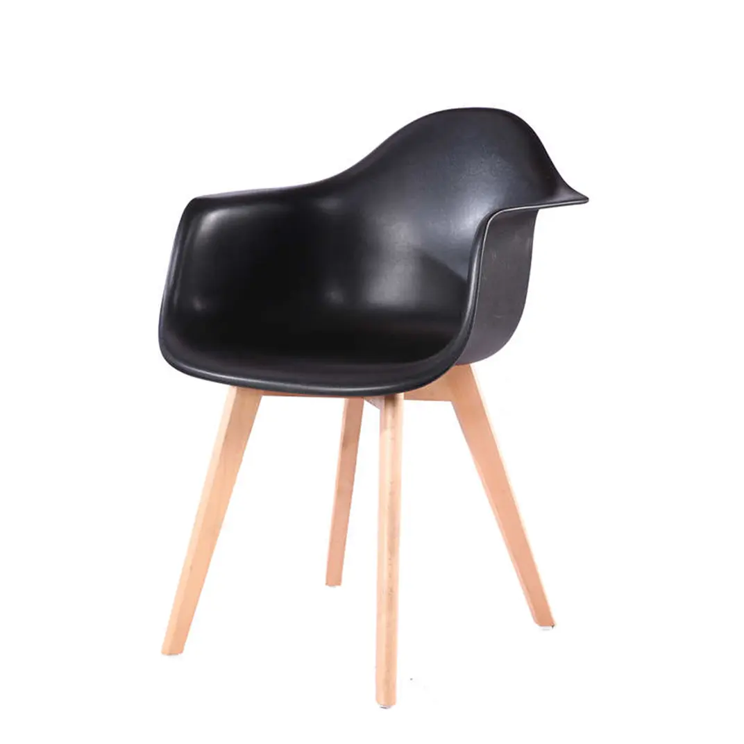 Fabrik Großhandel weiß schwarz Kunststoff Sessel mit Holzbeinen Freizeit stuhl Esszimmers tuhl