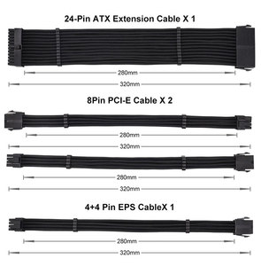 Cables de Alta Calidad, Kit de Extensión de Cables para Fuente de Alimentación, Cable de Alimentación para CPU de 30 cm ATX 24 pines, CPU 4+4p, PCI-E 6+2p, Cables con Funda - Product Image 6