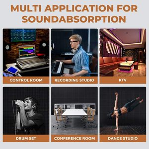 Akustikschaumplatten 12er-Pack 12x12x2 Zoll Schwarze Pyramiden-Form Feuerfeste Schalldämmende Wandplatten 25kg/m³ für Tonstudios - Product Image 4