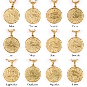 Collar de Acero Inoxidable 316L de Calidad para <span class=keywords><strong>Mujer</strong></span>, Color Dorado Vintage, con Colgante de Moneda con Signo del Zodíaco y Cadena de Cuerda - Product Image 3