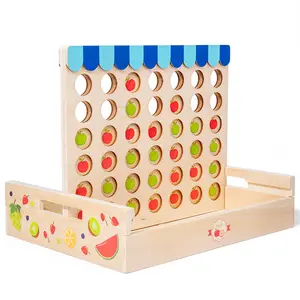 New Children Connect 4 In A Line Board Game Educational Toys Kids Wooden Foldable Line Up Row Board Puzzle Toy Classic Game