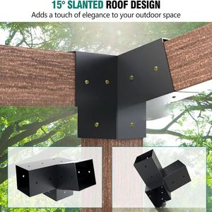 Kit de Soportes para Pérgola de 4" x 4", Herrajes de Acero Resistente para Pérgola con 15 Piezas °   Soportes de Madera para Postes de Gazebo con Diseño de Techo Inclinado - Product Image 3