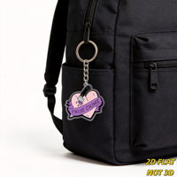 Porte-clés en acrylique Cœur Mystère, pendentif style tatouage avec couteau et bannière violette, anneau métallique + chaîne pour clés, sacs, sacs à dos