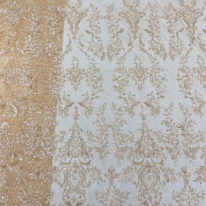 Giá bán buôn đính cườm vải ren Châu Phi Chất lượng cao sang trọng pháp vải sequined lưới vải tuyn ren cho đám cưới bên váy - Product Image 1