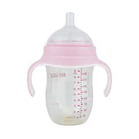 Botella de agua ppsu rosa para niños, vaso de paja de entrenamiento para beber sin derrames, sin bpa, 280ml, 360