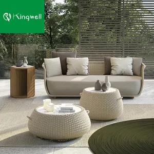 Tuinmeubilair Luxe All-Weather Outdoor Sofa Set Touw Weven Teak Lounge Tuin Sets Terrasmeubilair