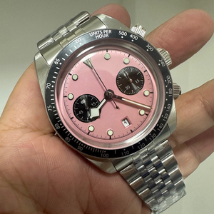 Stainless Steel Men's Mechanical <b>Chronograph</b> Watch 40mm Round Case Sapphire Crystal Sport Style Fold Clasp - Product Image 2