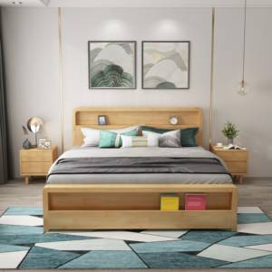 High Quality Factory Wholesale Nordic Light Wood <b>Bed</b> <b>Frame</b> Natural Solid Wood Easy Assembly Headboard and Footboard Storage - Product Image 3