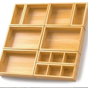 Bamboo Desktop Organizer 9-Compartment Removable <b>Storage</b> <b>Tray</b> For Office Stationery And Snacks - Product Image 4