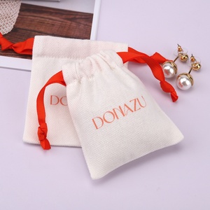 Sac à cordon en toile douce haut de gamme pour bijoux, avec logo personnalisé, en coton, pour bagues, boucles d'oreilles, pochette anti-poussière pour bijoux - Product Image 3