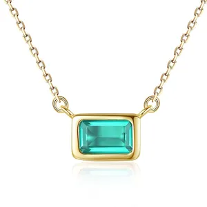 Wholesale 925 Sterling Silver Trendy Pendant Necklace Charm Gold Chain Square Green Zircon Popular Designs For Women Gift