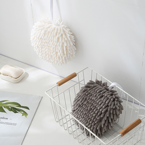 Hanging Microfiber Hand Towel Round Solid Color Quick-Dry Kitchen Use 17x17cm Beige Gray - Product Image 1