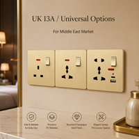 Prise murale en plastique PC couleur or champagne DepoGuye, interrupteur EU français Schuko UK 13A USB Type C 6 prises pour l'Europe et le Moyen-Orient
