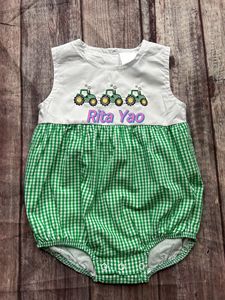 Ensemble de shorts en vichy bleu pour <span class=keywords><strong>petit</strong></span> garçon d'été, t-shirt blanc pour garçon, tenue deux pièces assortie, bébé garçon monogramme bulle - Product Image 4