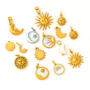 Colección Sol y Luna, Colgantes de Acero Inoxidable Chapados en Oro PVD de 18K para Niños, para Hacer Joyería DIY |   Amuletos de Estrella Radiante - Product Image 1