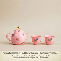 Service à thé en porcelaine rose Pine Pavilion avec motif papillon et fleur, une théière, deux tasses, style classique de luxe, vaisselle durable pour la maison