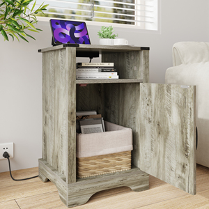 Farmhouse Nightstand Side <b>Table</b> Wooden Rustic End <b>Table</b> <b>Tall</b> Bedside With Electrical Outlets Charging Station Light - Product Image 6