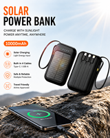 Pengisi Daya Surya Mini Portabel 10000mAh dengan Senter, Baterai Internal 4-Kabel, Power Bank untuk Berkemah di Luar Ruangan Grosir Pabrik