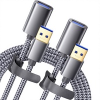 JSAUX Lot de 2 câbles d'extension USB 3.0 (Type A mâle vers femelle) tressés en nylon pour imprimante, appareil photo, téléphone - Gris