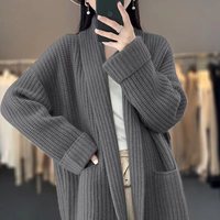 Neue Damen Long Design Strick pullover Cardigan Casual Einfache einfarbige lose Pullover Jacke für den Winter