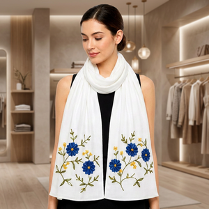 Soft Viscose Floral Embroidered Scarf Lightweight Breathable <b>Shawl</b> for <b>Women</b> Spring Casual Fashion Wear - Product Image 3