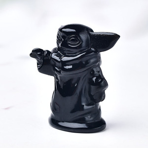 Sculture in Cristallo di Ossidiana Nera Naturale <span class=keywords><strong>Baby</strong></span> <span class=keywords><strong>Yoda</strong></span> in Vendita - Product Image 3