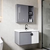 Meuble de salle de bain contemporain flottant de luxe avec comptoir en céramique, lavabo simple, armoire murale et miroir
