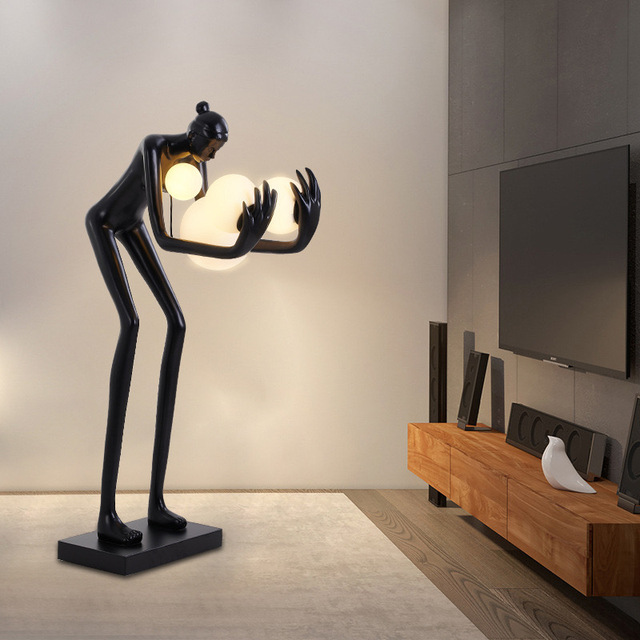 Designer Resin Humanoid Sculpture Standing Floor Lamps Modern Led Artism Home Decor Luxury Stand Floor Lights Indoor Lighting