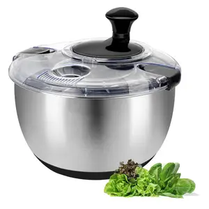Venda quente de aço inoxidável salada girador durável misturador de salada de vegetais cozinha lavadora de vegetais com tigela