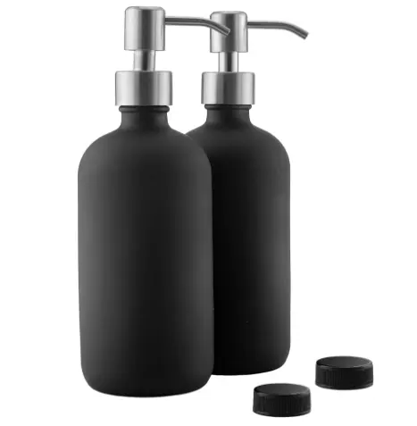 500ml Matte Black Boston Round Glass Soap Dispenser Bottle With Stainless Steel Pump