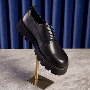 Chaussures Derby noires pour hommes - Basses, pour le travail et les déplacements, à bout carré, semelle épaisse, rehaussantes, légères, respirantes, antidérapantes, style britannique décontracté - Product Image 3