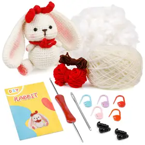 Nieuw Ontwerp Handgebreide Konijn Knutselkit Dier Gehaakte Bunny Kit Eenvoudig Ooperation Diy Haak Kit Konijntje Voor Beginners