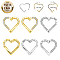 Boucles d'oreilles Daith et anneaux de nez en titane ASTM F136 avec zircon, design cœur, plaqué or 18 carats, bijoux de corps pour femme, mariage