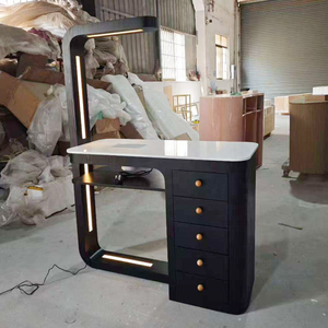 Table de manucure en bois massif avec éclairage LED, grand rangement, table de beauté professionnelle, ensemble de meubles de manucure de luxe - Product Image 3