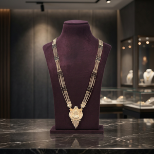 Gold Plated Pendant Mangalsutra, Mangalsutra For Indian Bridal Jewelry, Traditional Mangalsutra, <b>Black</b> Beads For Mangalsutra. - Product Image 1