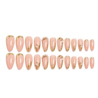K054 Faux Ongles à Presser Dorés avec Perles et Strass, Style Luxe Élégant, Esthétique Western, ABS Premium, MOQ1, Vente en Gros, En Stock