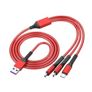 Tresse en Nylon 66W <span class=keywords><strong>3</strong></span> en 1 chargeur usb synchronisation des données <span class=keywords><strong>c</strong></span>âble de charge rapide 5A - Product Image 1