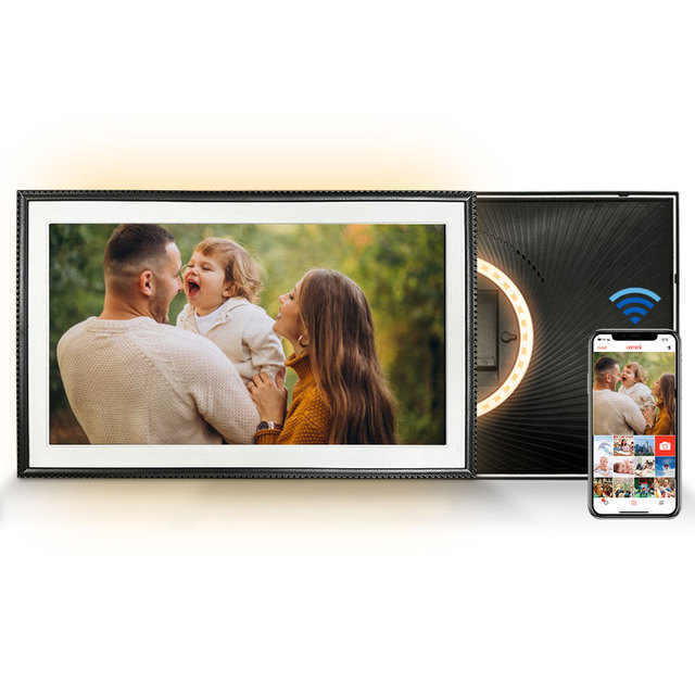 Factory Wholesale FRAMEO 32GB 15.6 Inch WiFi Acrylic Digital Photo Frame with LED Light 1280x1080 HD IPS LCD Touch Screen Clock
