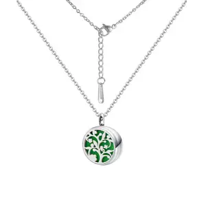 Collana con diffusore di olio essenziale per aromaterapia collana con ciondolo a forma di albero collana con profumo in acciaio inossidabile