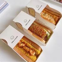 Boîte d'emballage pour œufs et toasts avec logo imprimé personnalisé, en papier épais, pour sandwichs, aliments, café, restaurant, petit-déjeuner, à emporter