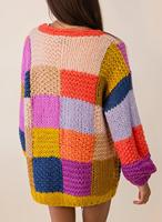2026 Farb block Regenbogen gestrickte Strickjacke Top Coat Damen Herbst und Winter Stricken Dicker Häkel pullover
