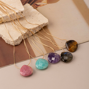 สร้อยคอทองเหลืองประดับคริสตัลโรสควอตซ์ทรงหยดน้ำ สร้อยคอจี้รูปหยดน้ำสำหรับผู้หญิง - Product Image 1