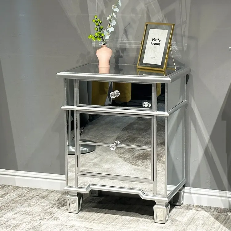 Fast Shipping Table De Chevet Modern Bedroom Furniture Silver Contemporary Nightstand Mirrored Night Stand Bedside Table