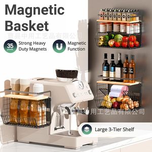 <b>Wall</b> Mounted Kitchen <b>Storage</b> <b>Rack</b> With Wooden Top Black <b>Wire</b> Mesh Organizer For Fruit And Tea Bag <b>Storage</b> - Product Image 5