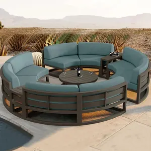 Ensemble de meubles de patio d'extérieur en aluminium de forme ronde résistant à l'usure moderne pour villa d'hôtel canapé de jardin avec coussin imperméable
