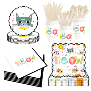 DAMAI - Juego de Decoración para Fiestas de Gatos, Vajilla Desechable de Papel con Dibujos Animados de Gatos, Mantel, Decoración para Fiestas - Product Image 2
