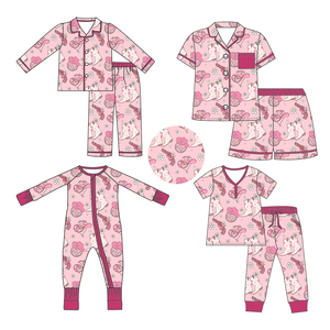 Conjunto de Pijama de Manga Corta con Botones para Niñas, Estampado de <span class=keywords><strong>Vaquero</strong></span> del Sur Personalizado, 230 g/m², Viscosa de Bambú, Ropa de Dormir para Niños - Product Image 2