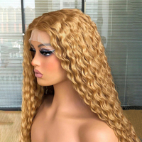 Pelucas de Cabello Humano Virgen Brasileño con Frente de Encaje Rizado Rubio Miel, Cutícula Alineada, Pre-Desplumadas, Peluca Frontal HD Rubia