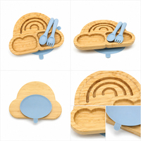 Assiette compartimentée en fibre de bambou forme mignonne avec base ventouse en silicone, ensemble cuillère-fourchette écologique pour vaisselle d'enfants, logo personnalisé